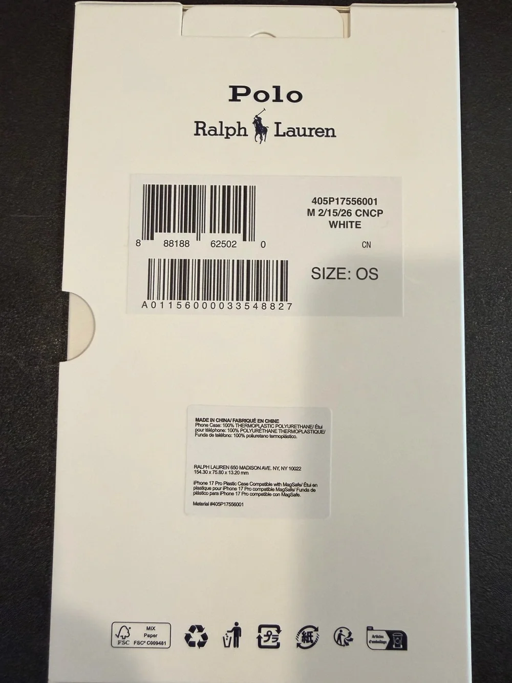 Polo Ralph Lauren clear protective